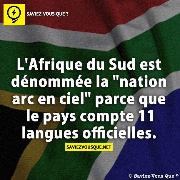 L&#039;Afrique du Sud est dénommée la &quot;nation arc en ciel&quot; parce que le pays compte 11 langues officielles.