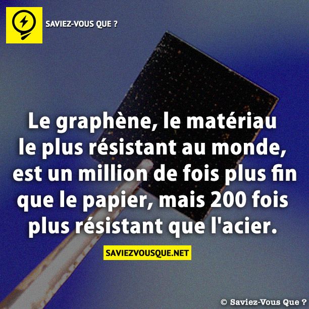 Le graphène, le matériau le plus résistant au monde, est un million de fois plus fin que le papier, mais 200 fois plus résistant que l&#039;acier.