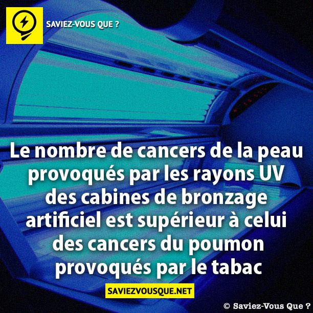 Le nombre de cancers de la peau provoqués  par les rayons UV des cabines de bronzage  artificiel est supérieur à celui des cancers  du poumon provoqués par le tabac