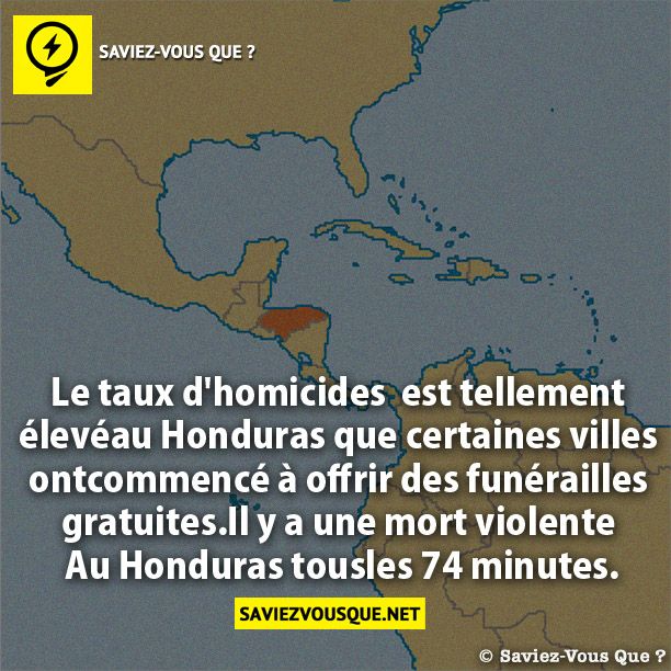 Le taux d&#039;homicides  est tellement élevé au Honduras que certaines villes ont commencé à offrir des funérailles gratuites. Il y a une mort violente Au Honduras tous les 74 minutes.