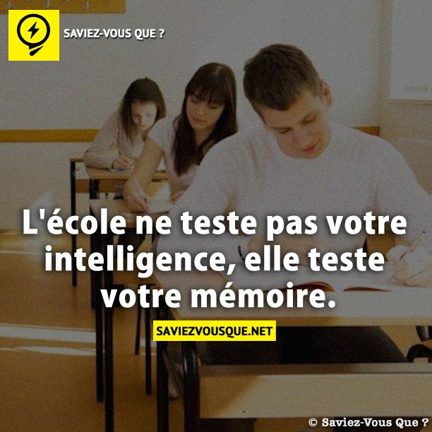 L&#039;école ne teste pas votre intelligence, elle teste votre mémoire.
