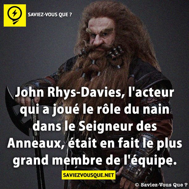 John Rhys-Davies, l'acteur qui a joué le rôle du nain dans le Seigneur des Anneaux, était en fait le plus grand membre de l'équipe.