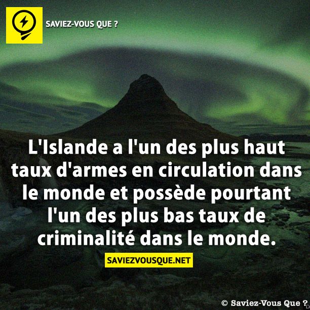 L'Islande a l'un des plus haut taux d'armes en circulation dans le monde et possède pourtant l'un des plus bas taux de criminalité dans le monde.