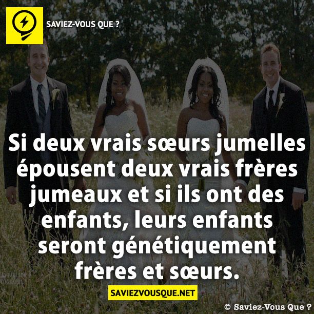 Si deux vrais sœurs jumelles épousent deux vrais frères jumeaux et si ils ont des enfants, leurs enfants seront génétiquement frères et sœurs.
