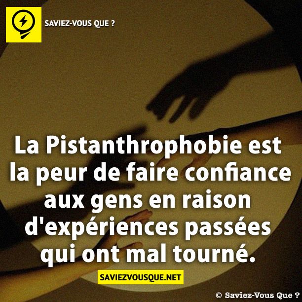 La Pistanthrophobie est la peur de faire confiance aux gens en raison d&#039;expériences passées qui ont mal tourné.