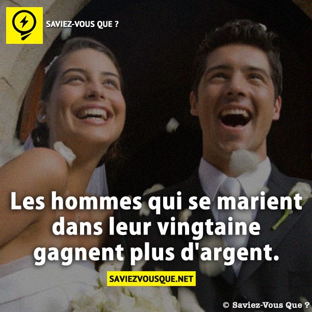 Les hommes qui se marient dans leur vingtaine gagnent plus d&#039;argent.