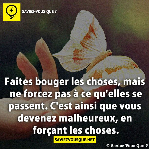 Faites bouger les choses, mais ne forcez pas à ce qu&#039;elles se passent. C&#039;est ainsi que vous devenez malheureux, en forçant les choses.