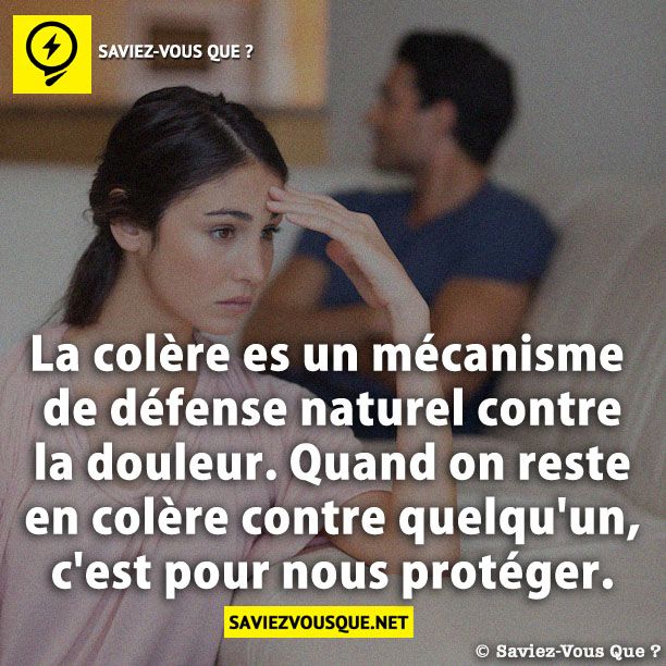 La colère es un mécanisme de défense naturel contre la douleur. Quand on reste en colère contre quelqu&#039;un, c&#039;est pour nous protéger.