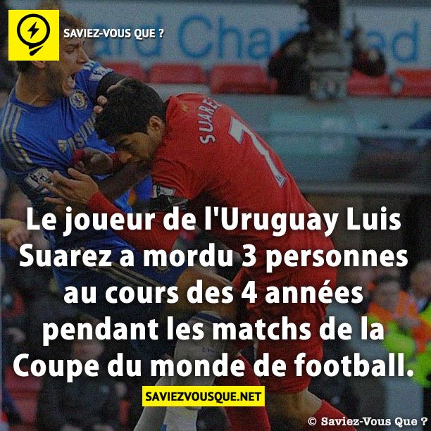 Le joueur de l&#039;Uruguay Luis Suarez a mordu 3 personnes au cours des 4 années pendant les matchs de la Coupe du monde de football.