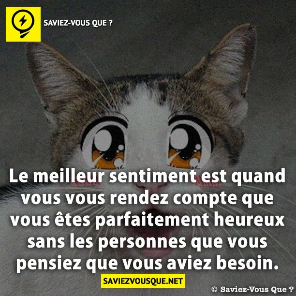 Le meilleur sentiment est quand vous vous rendez compte que vous êtes parfaitement heureux sans les personnes que vous pensiez que vous aviez besoin.