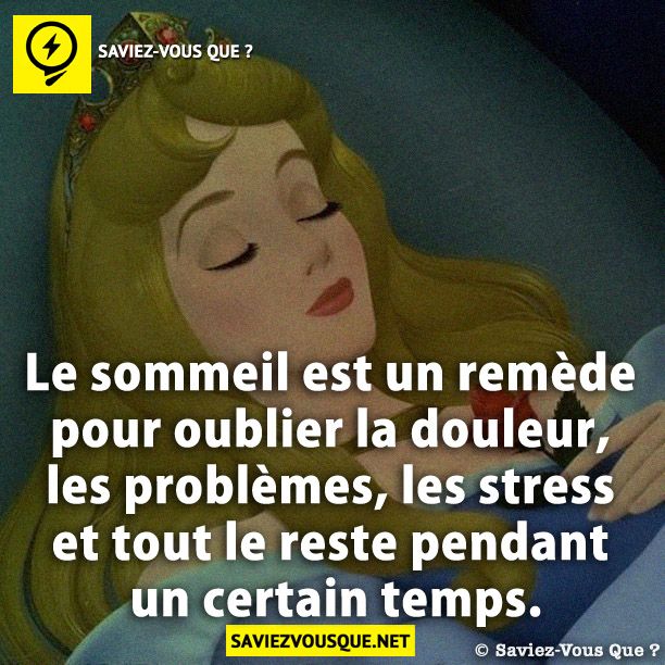 Le sommeil est un remède pour oublier la douleur, les problèmes, les stress et tout le reste pendant un certain temps.