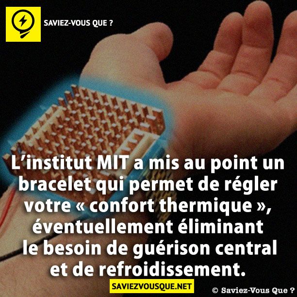 L’institut MIT a mis au point un bracelet qui permet de régler votre « confort thermique », éventuellement éliminant le besoin de guérison central et de refroidissement.