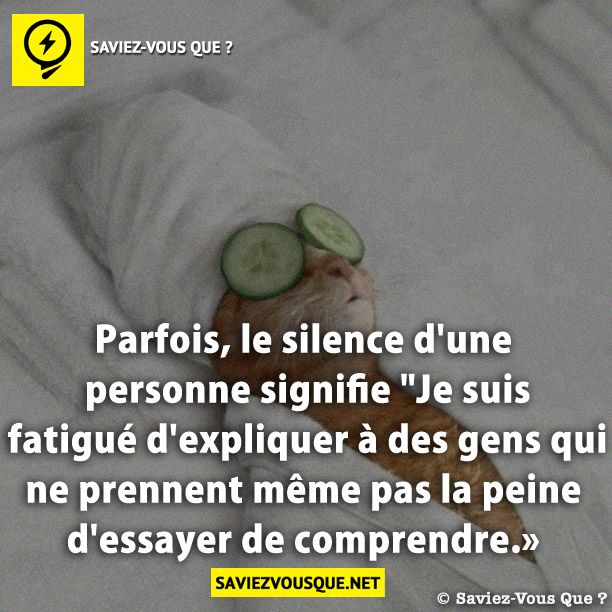 Parfois, le silence d'une personne signifie "Je suis fatigué d'expliquer à des gens qui ne prennent même pas la peine d'essayer de comprendre.»