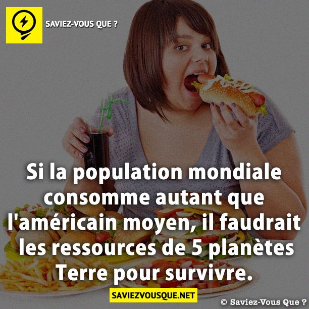 Si la population mondiale consomme autant que l&#039;américain moyen, il faudrait les ressources de 5 planètes Terre pour survivre.