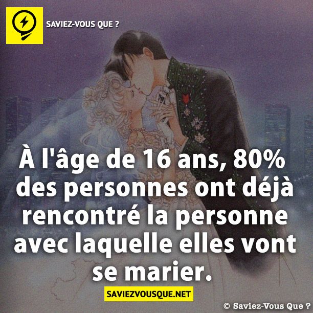 À l&#039;âge de 16 ans, 80% des personnes ont déjà rencontré la personne avec laquelle elles vont se marier.