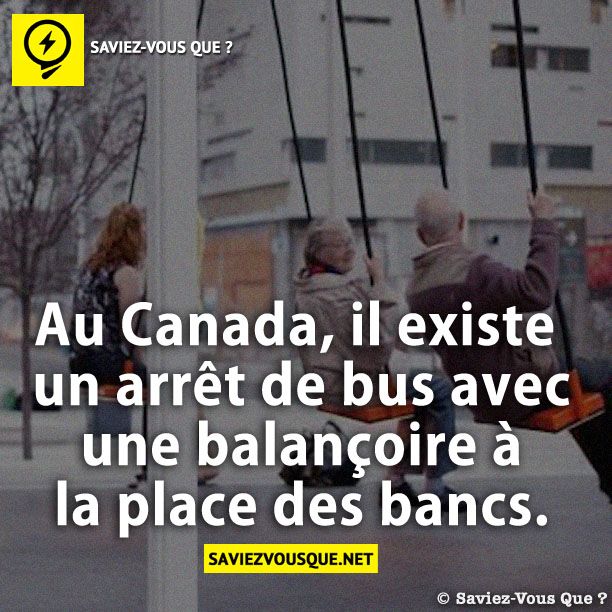 Au Canada, il existe un arrêt de bus avec une balançoire à la place des bancs.