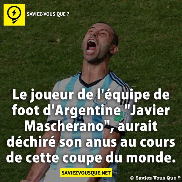 Le joueur de l'équipe de foot d'Argentine "Javier Mascherano", aurait déchiré son anus au cours de cette coupe du monde.