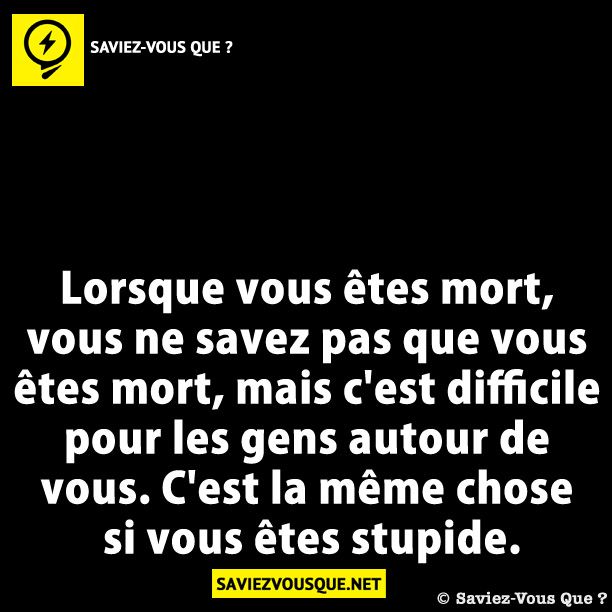Lorsque vous êtes mort, vous ne savez pas que vous êtes mort, mais c'est difficile pour les gens autour de vous. C'est la même chose si vous êtes stupide.