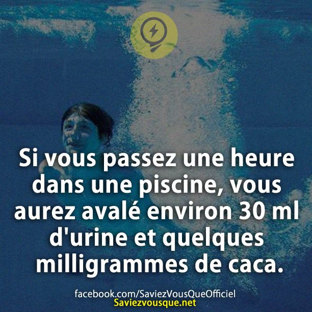 Si vous passez une heure dans une piscine, vous aurez avalé environ 30 ml d&#039;urine et quelques milligrammes de caca.