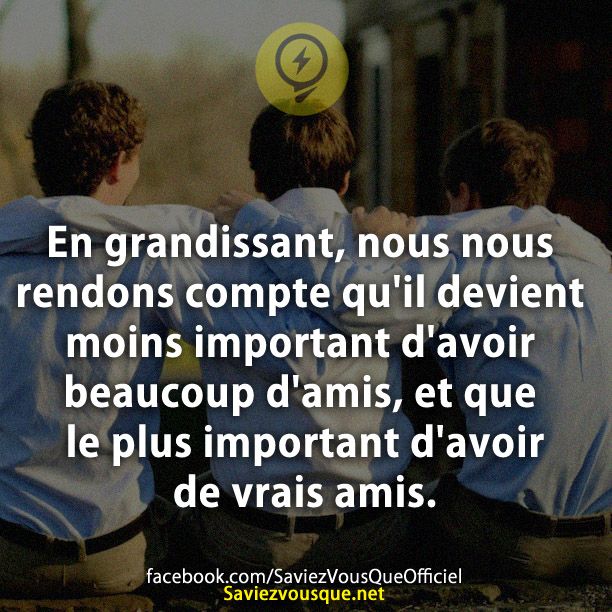En grandissant, nous nous rendons compte qu&#039;il devient moins important d&#039;avoir beaucoup d&#039;amis, et que le plus important d&#039;avoir de vrais amis.