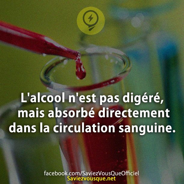 L&#039;alcool n&#039;est pas digéré, mais absorbé directement dans la circulation sanguine.