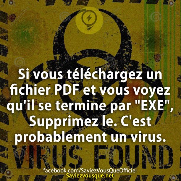 Si vous téléchargez un fichier PDF et vous voyez qu&#039;il se termine par &quot;EXE&quot;, Supprimez le. C&#039;est probablement un virus.