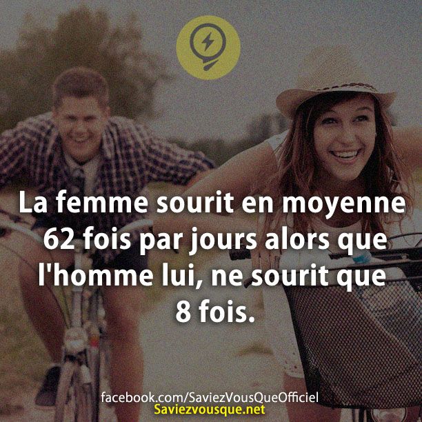 La femme sourit en moyenne 62 fois par jours alors que l&#039;homme lui, ne sourit que 8 fois.