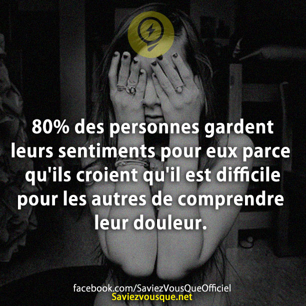 80% des personnes gardent leurs sentiments pour eux parce qu&#039;ils croient qu&#039;il est difficile pour les autres de comprendre leur douleur.