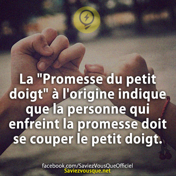 La  &quot;Promesse du petit doigt&quot; à l&#039;origine indique que la personne qui enfreint la promesse doit se couper le petit doigt.
