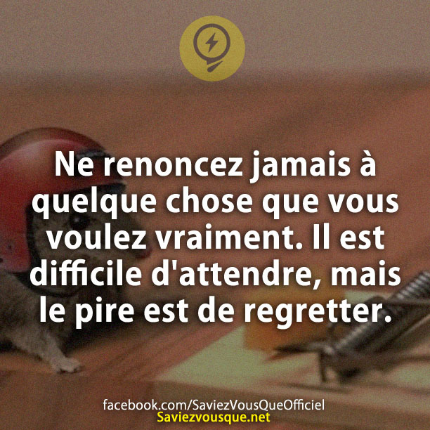 Ne renoncez jamais à quelque chose que vous voulez vraiment. Il est difficile d&#039;attendre, mais le pire est de regretter.