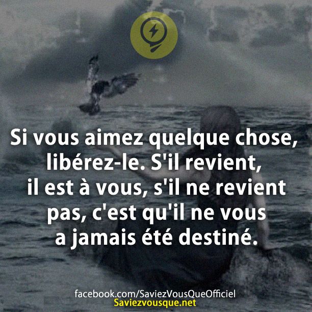 Si vous aimez quelque chose, libérez-le. S&#039;il revient, il est à vous, s&#039;il ne revient pas, c&#039;est qu&#039;il ne vous a jamais été destiné.