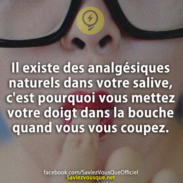 Il existe des analgésiques naturels dans votre salive, c&#039;est pourquoi vous mettez votre doigt dans la bouche quand vous vous coupez.