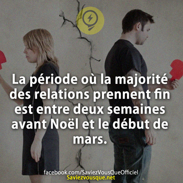 La période où la majorité des relations prennent fin est entre deux semaines avant Noël et le début de mars.
