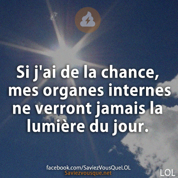 Si j&#039;ai de la chance, mes organes internes ne verront jamais la lumière du jour.