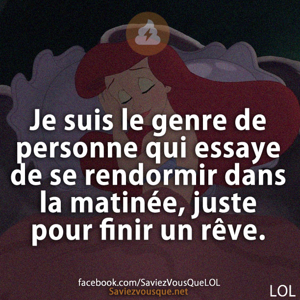 Je suis le genre de personne qui essaye de se rendormir dans la matinée, juste pour finir un rêve.