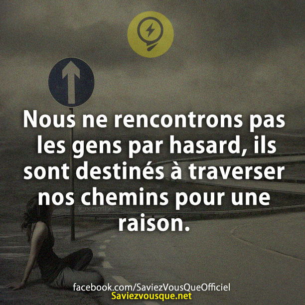 Nous ne rencontrons pas les gens par hasard, ils sont destinés à traverser nos chemins pour une raison.