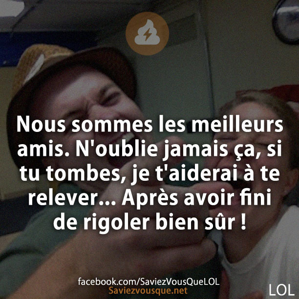 Nous sommes les meilleurs amis. N&#039;oublie jamais ça, si tu tombes, je t&#039;aiderai à te relever... Après avoir fini de rigoler bien sûr !
