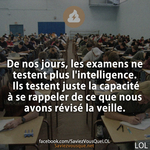 De nos jours, les examens ne testent plus l&#039;intelligence. Ils testent juste la capacité à se rappeler de ce que nous avons révisé la veille.