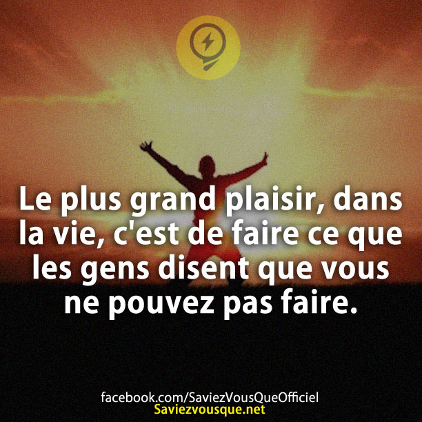 Le plus grand plaisir, dans la vie, c&#039;est de faire ce que les gens disent que vous ne pouvez pas faire.