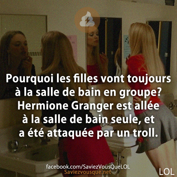 Pourquoi les filles vont toujours à la salle de bain en groupe? Hermione Granger est allée à la salle de bain seule, et a été attaquée par un troll.