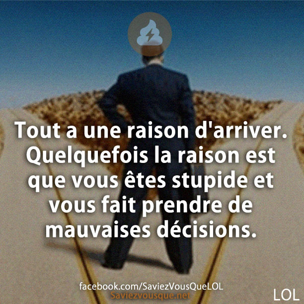 Tout a une raison d&#039;arriver. Quelquefois la raison est que vous êtes stupide et vous fait prendre de mauvaises décisions.