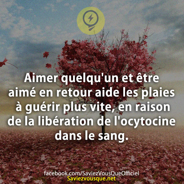 Aimer quelqu&#039;un et être aimé en retour aide les plaies à guérir plus vite, en raison de la libération de l&#039;ocytocine dans le sang.
