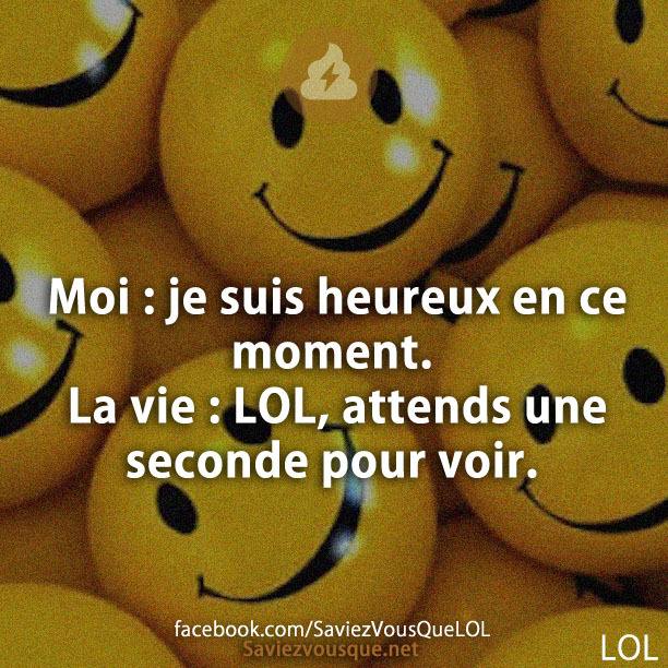 Moi :  je suis heureux en ce moment. La vie : LOL, attends une seconde pour voir.