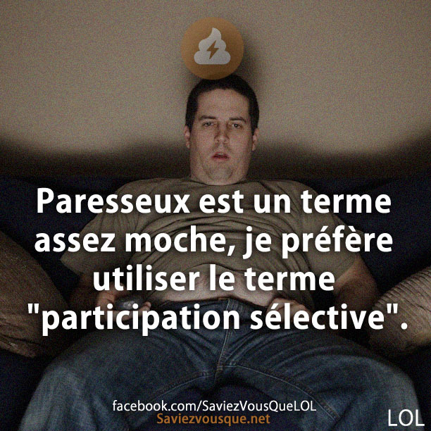 Paresseux est un terme assez moche, je préfère utiliser le terme &quot; participation sélective&quot;.