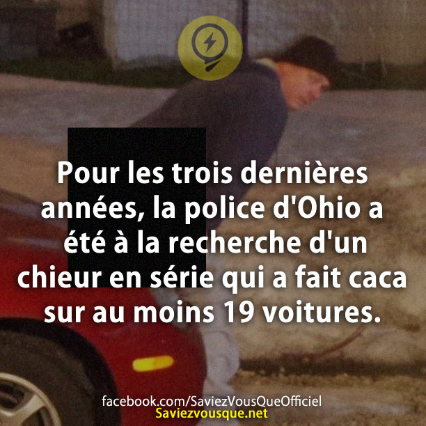 Pour les trois dernières années, la police d&#039;Ohio a été à la recherche d&#039;un chieur en série qui a fait caca sur au moins sur 19 voitures.
