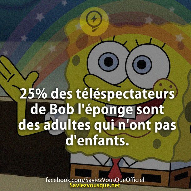 25% des téléspectateurs de Bob l&#039;éponge sont des adultes qui n&#039;ont pas d&#039;enfants.