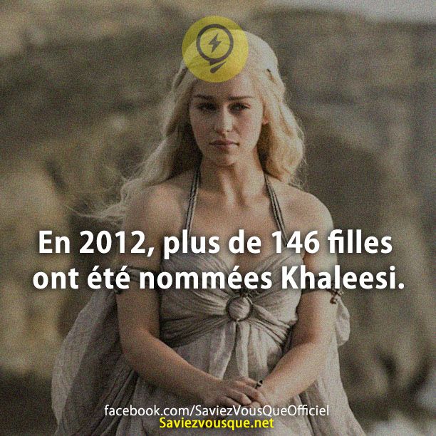 En 2012, plus de 146 filles ont été nommées Khaleesi.