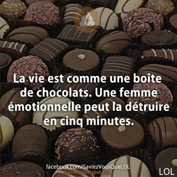 La vie est comme une boîte de chocolats. Une femme émotionnelle peut la détruire en cinq minutes.