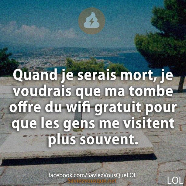 Quand je serais mort, je voudrais que ma tombe offre du wifi gratuit pour que les gens me visitent plus souvent.