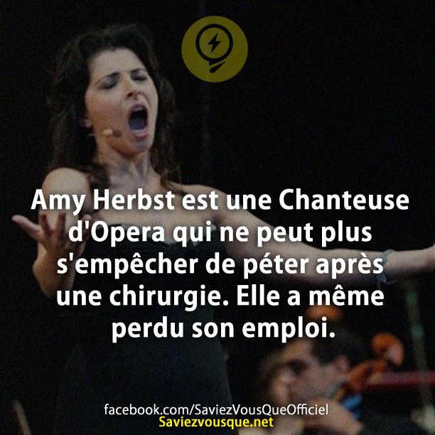 Amy Herbst est une Chanteuse d&#039;Opera qui ne peut plus s&#039;empêcher de péter après une chirurgie. Elle a même perdu son emploi.